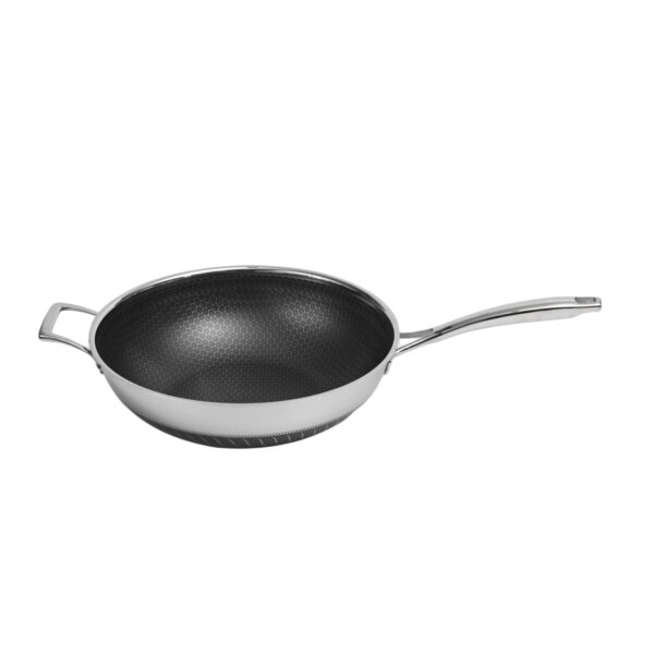 32cm Honey Comb Tri-ply Stainless Steel Wok Double Side Etched