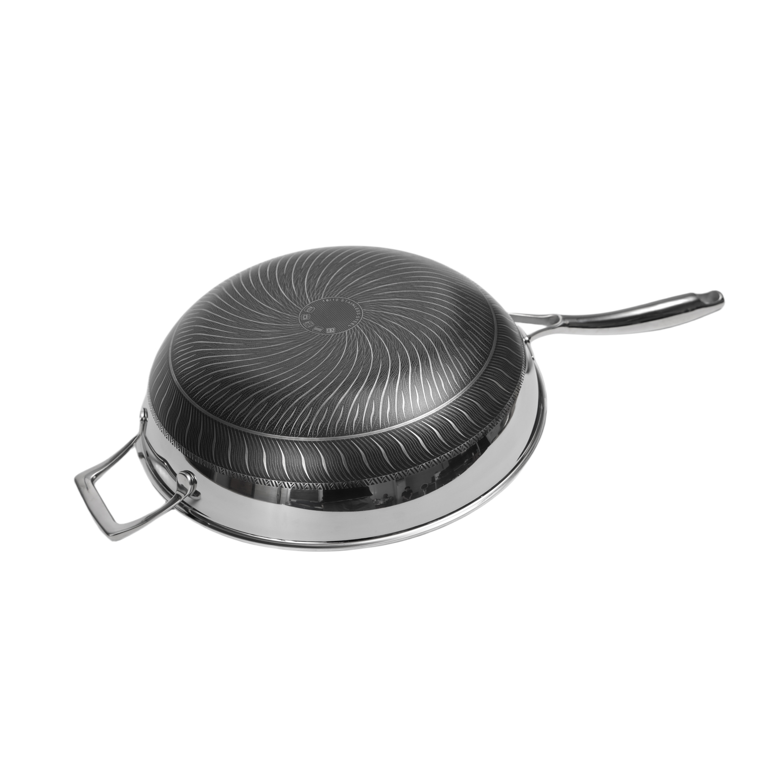 32cm Honey Comb Tri-ply Stainless Steel Wok Double Side Etched - Image 3