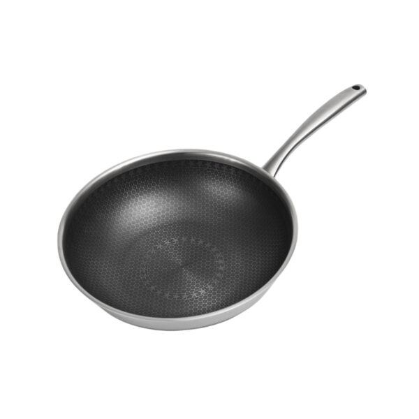 30cm Honey Comb Tri-ply Stainless Steel Wok Double Side Etched - Image 2